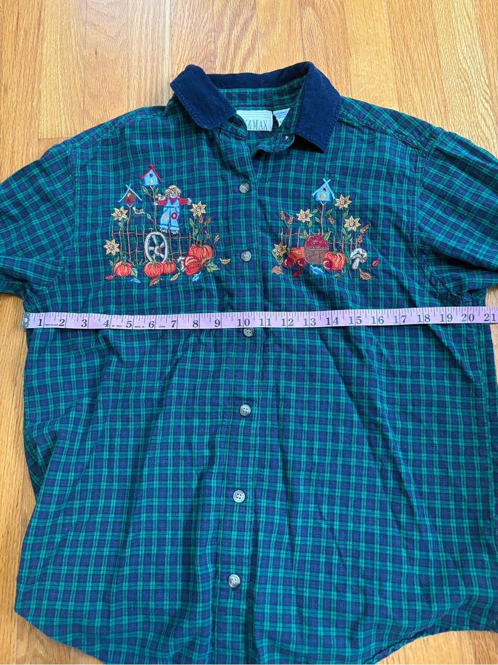 Vintage Fall Gingham Button Down Corduroy Halloween Mushroom Cottagecore - Picture 6 of 8